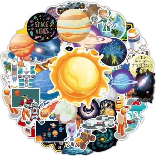 65 Pcs Universe Outer Space Stickers UFO Astronaut Pattern for Laptop Skateboard Computer Guitar Kids Cartoon Sticker Decal Toy