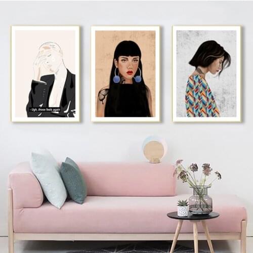 Abstract Fashion Girls Wall Art Canvas Painting Nordic Posters and Prints Living Room Home Decoration Wall Picture illustrations