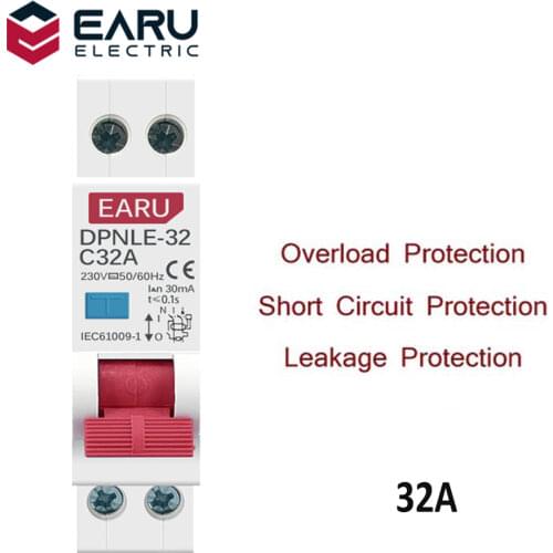 32A 18MM Mini 230V 50/60Hz RCBO 1P+N 6KA Residual Current Differential Automatic Circuit Breaker Over Current Leakage Protection