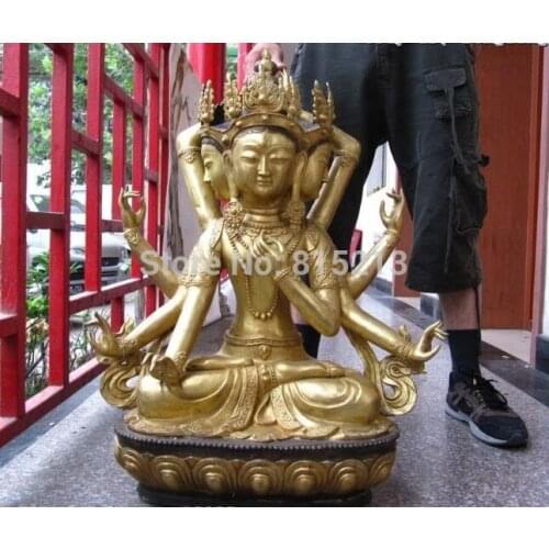 Bi00761 31"Tibet Bronze gild Three-faced Eight Arm Hands Ushnisha Vijaya Buddha Statue