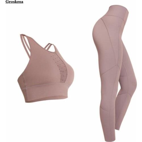 High Waist Pants+Sexy Bra Shockproof Women Yoga 2 Piece Set Quick Dry Running Sports Clothing Fitness Gym Suits Leggings