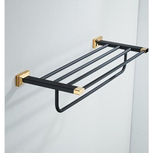 Solid Brass Bathroom Hardware Pendant Set Black Gold Towel Rack Bathroom Accessories Bathroom Shower Organizer CN(Origin)