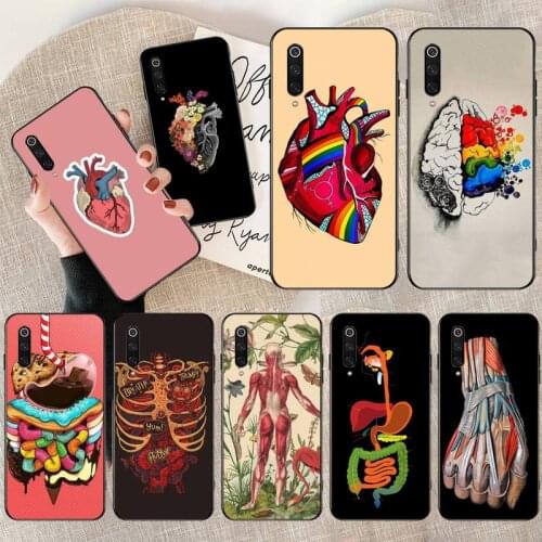 Cartoon human organ heart Black Cell Phone Case for Xiaomi Mi Note 10 Lite Mi 9T Pro xiaomi 10 10 CC9 Pro 9SE