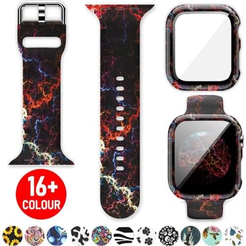 Case+Printed Silicone Sport Wrist Strap for Apple Watch 38/40/42/44mm Band Bracelet for IWatch Series SE 6 5 4 3 Watchband Belt