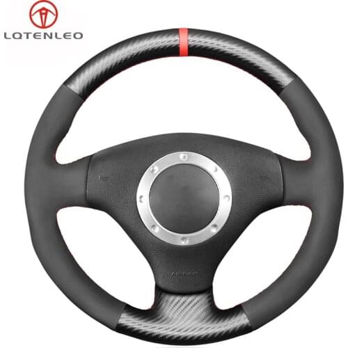 LQTENLEO Black Suede Carbon Fiber Steering Wheel Cover For Audi A3 2000-2003 A4 2003-2005 RS 6 2003 S4 2004-2006 TT 2001-2006