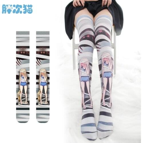 Sweet Japanese Lolita Dark Punk Cartoon Doll Printed Stockings Girls Velvet Young Girl Kawaii Overknee Cosplay Stockings Cosplay