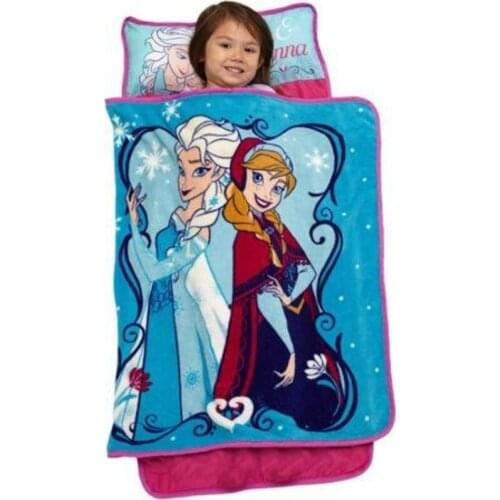 Disney Blue Frozen Elsa Anna Portable Rolled Nap Mat with blanket and Pillow for Toddler Baby Girls Travel Blanket