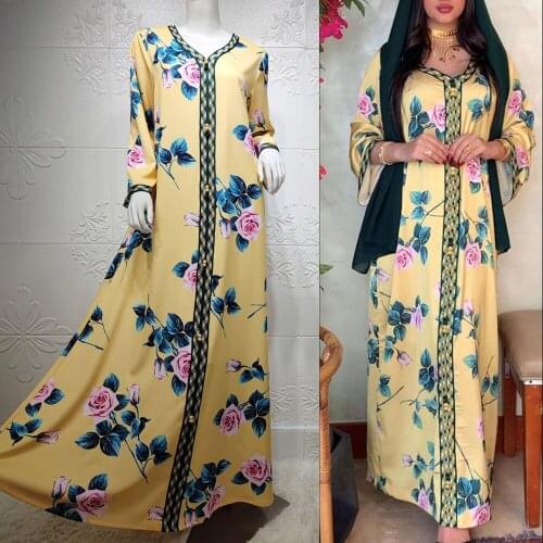 Ethnic V Neck Ribbon Maxi Dress Spring Fall 2021 Loose Muslim Jalabiya Abaya Dresses Full Sleeve Arabic Islamic Dubai Clothes