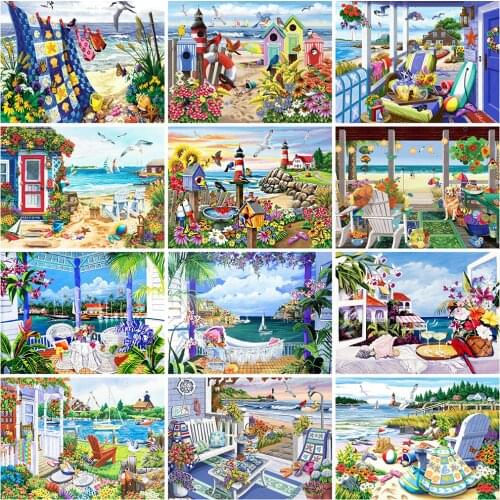 Evershine Diamond Embroidery Seaside 5D DIY Diamond Painting Landscape Cross Stitch Beach Mosaic Rhinestones Picture Home Decor