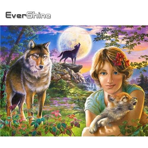 Evershine Diamond Painting Animal Full Square Drill Diamond Embroidery Wolf Cross Stitch Kits Mosaic Woman Handmade Gift