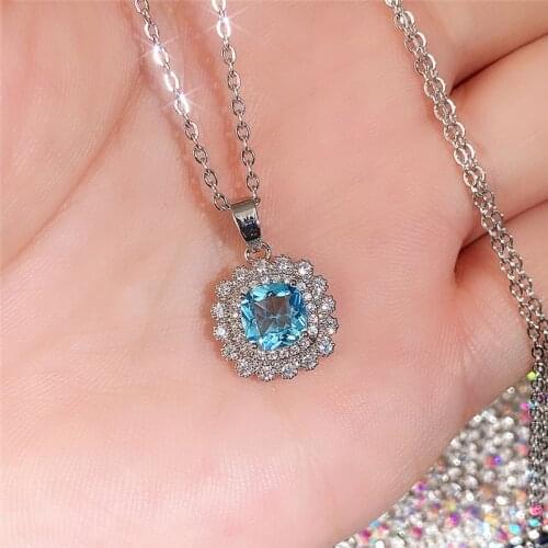 Huitan Delicate Flower Shaped Pendant Necklace Women Wedding Party Accessories Colorful/Blue Colors Available New Trendy Jewelry