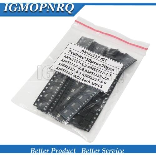 70PCS AMS1117 Voltage Regulator Kit 1.2V/1.5V/1.8V/2.5V/3.3V/5.0V/ADJ AMS1117-3.3V AMS1117-5.5V 7values Each 10PCS