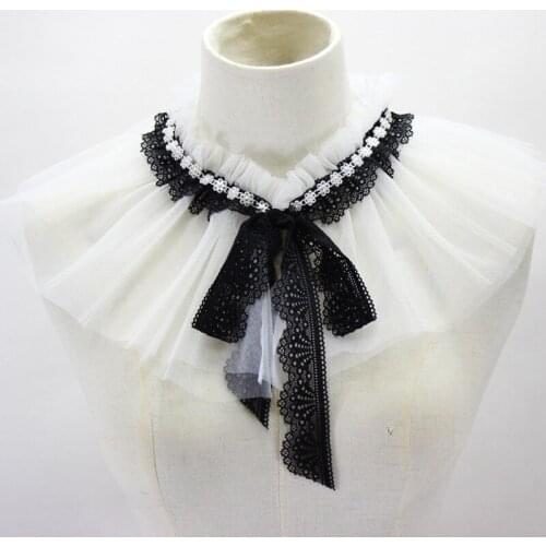 Lace Stand Fake Collars Vintage Mesh White Half Shirt Blouse Women False Collar Bowknots Formal Party Detachable Collar Decor