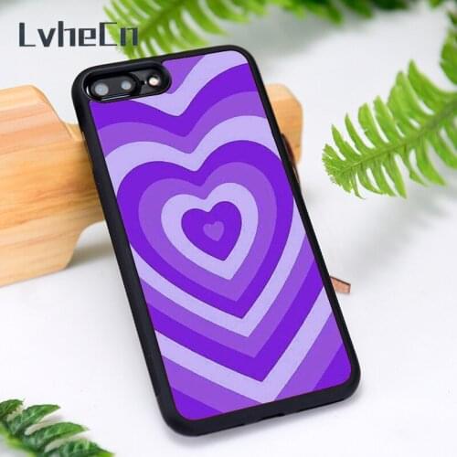 LvheCn Silicone Rubber Phone Case Cover for iPhone 6 6S 7 8 Plus X XS XR 11 12 Mini Pro Max Purple Hearts