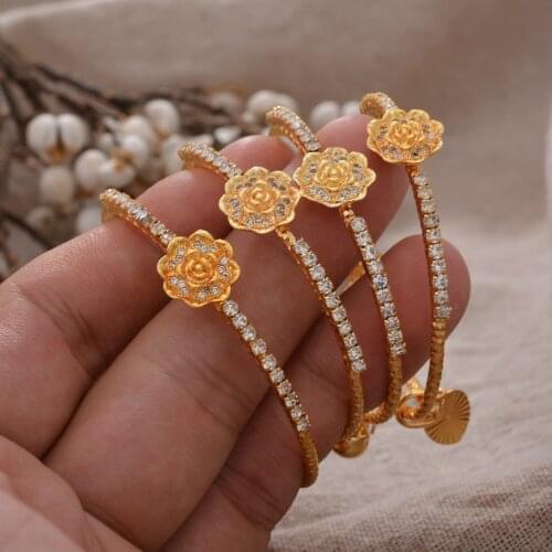 Flower France Small Child Gold Color Bangles For Girls Child Kids Bracelet Baby Wear Bracelets Gift Blessing