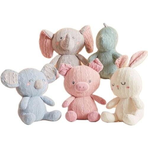 Cute Knitted Stuffed Animals Plush Elephant Pig Rabbit Bunny Koala Dinosaur Toys for Baby Plushies Doll Kids Girl Birthday Gift