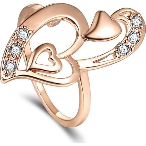 Kfvanfi fashion delicate love heart shaped rings champagne gold color finger rings for women fine jewelry female party gifts