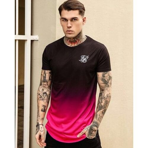 Fashion Mens Casual T-shirts Short Sleeve Gradient siksilk O-neck T-shirt for Men Clothes 2019 Brand T-shirts New Men