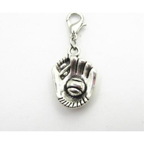 2018 New 20pcs/lot Baseball glove dangle charms lobster clasp charms DIY bracelet pendant hanging charms jewelry accessory