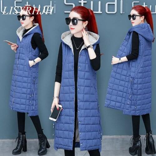 New winter thick warm cotton down vest women fashion single-breasted hooded jacket Slim long sleeveless shirt women vests coat