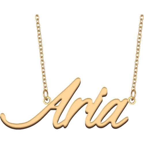Aria Name Necklace for Women Stainless Steel Jewelry 18k Gold Plated Nameplate Pendant Femme Mother Girlfriend Gift