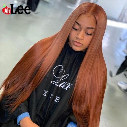 AliLee Burnt Orange Lace Front Wig Pre Plucked Transparent 30 Inch Peruvian Straight Lace Front Human Hair Wigs For Black Women