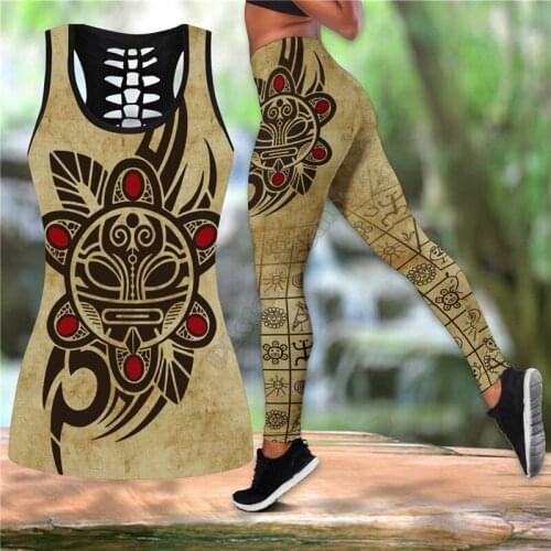 Puerto Rico Fresh Flowers Combo Outfit Leggings and Hollow out Tank Top Suit Yoga Fitness Soft Legging Summer Women For Girl 02