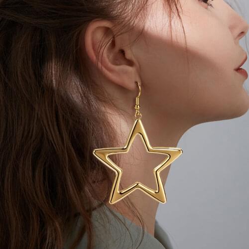 Golden Earrings New Korean Fashion Geometry Metal Star Earrngs For women Female Vintage Drop Earrings 2021 Trend Fashion Jewelry