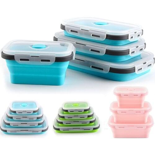 Silicone Folding Lunch Box Food Storage Container With Lids Microwavable Portable Bento Box Seal Camping Picnic Crisper Boxes