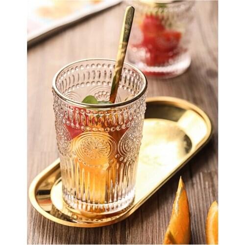 Nordic Phnom Penh Glass Retro Sun Flower Embossed Water Cup ISN Thickened Juice Cup Home Breakfast Cup Wine Glass