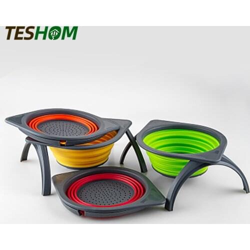 Foldable Drain Basket with Support Frame Kitchen Collapsible Colander Fruit Vegetable Washing Filter Basket Storage Tools