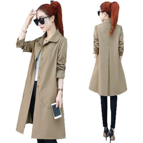 Trench Coat Womens Mid-Length 2021 New Womens Outerwear Spring Coats Loose Thin Female Windbreaker Thin Coat Solid Color 43