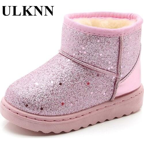 ULKNN 2020 Winter New Childrens Snow Boots Girls Princess Cotton Shoes Baby Boys Fashion Keep Warm Autumn Rubber Sole Size26-35