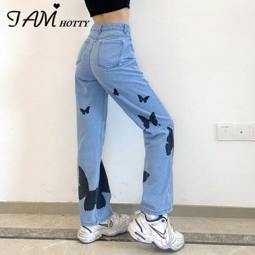 Vintage Straight Butterfly Printed Harajuku Jeans Women Fashion y2k High Waist Denim Trousers Korean Fashion Outfits 90 Iamhotty