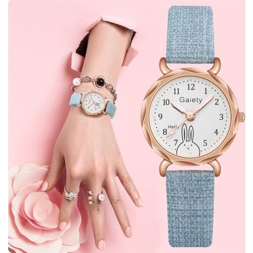 Rabbit Dial Design Women Quartz Watches 2021 Fashion Brand Casual Ladies Wristwatches Simple Woman Leather Clock Montre Femme