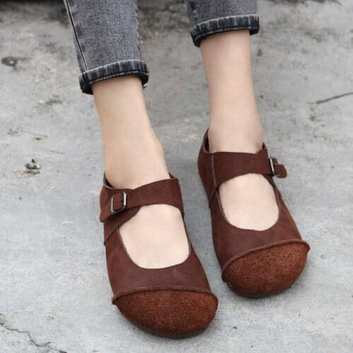 Women Shoes Summer Ballet Flats Round toe Mary jane Shoes 100% Genuine Leather Flat Female Shoes Casusal Barefoot Shoes
