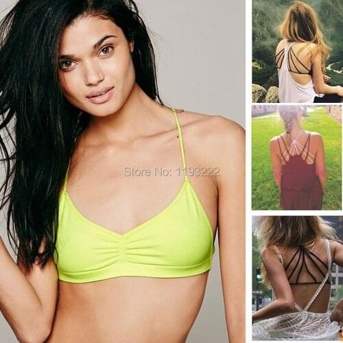 Fashion Women Lady Crop Top Bandage Padded Strap Sling V-Neck Cross Back Wrapped Chest Tank Tops Blouses Shirt