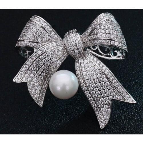 Zlxgirl copper bowknot cubic zircon scarf pins jewelry Big and Small size Luxury brand women bridal pin brooch pendant jewelry