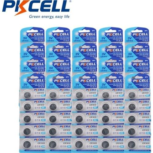 100Pcs PKCELL 3V CR1632 DL1632 ECR1632 3 Volt Button Coin Cell Battery for CMOS watch toy x5 *20pack
