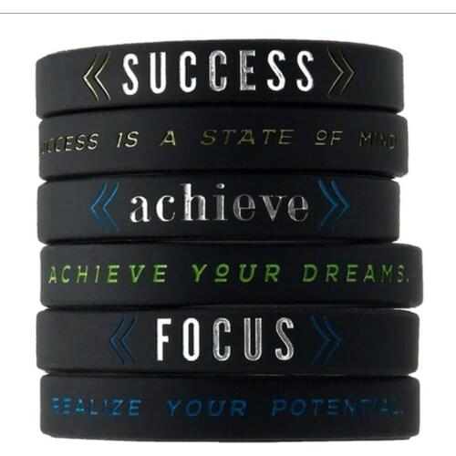 100pcs Inspirational Motivational Success Focus Believe Achieve silicone wristband bracelet for Dreamer