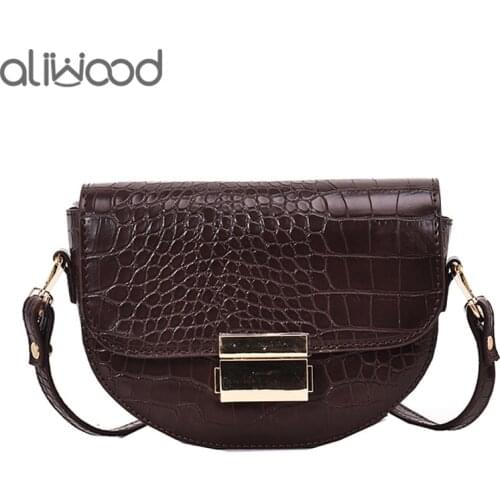 Aliwood 2021 Brands New Women Crossbody bags Crocodile Leather Vintage Shoulder Bags Alligator Saddle bags Sac Torebki Damskie