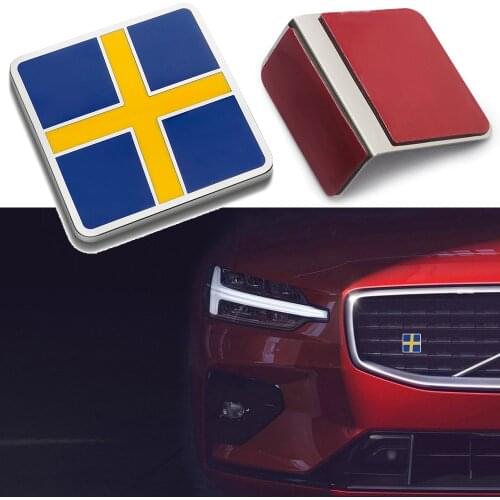 Car Front Grill Hood Trunk Emblem Logo Decor Sticker Metal Car Tuning For Volvo XC80 XC90 V60 V70 V90 S70 S80 S90 Swedish Flag