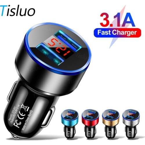 4.8A Dual USB Car Charger With LED Display Universal Mobile Phone Car-Charger for Xiaomi Samsung S8 iPhone 6s 7 8 Plus 11 Tablet