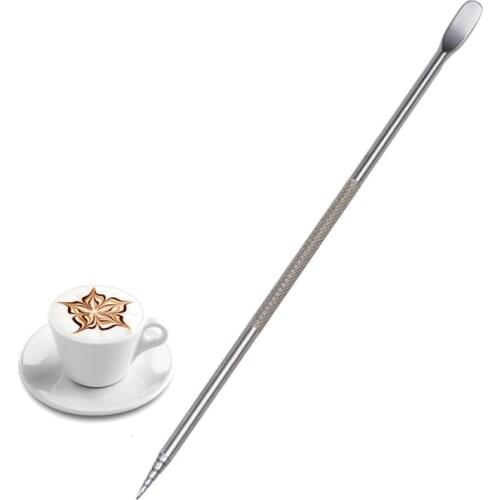 Barista Stainless Steel Fancy Pen Coffee Pull Flower Needle Coffee Carving Stick Hook Flower Stick Full Length 13.5cm