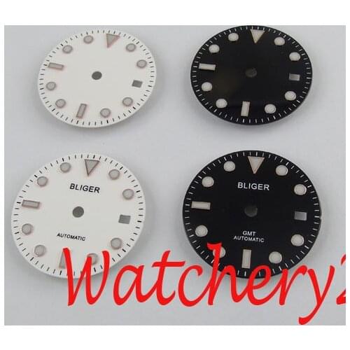 28.5mm watch black bliger dial luminous number date window fit for NH35 movement