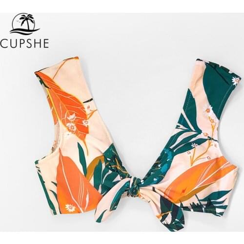 CUPSHE Orange Floral Bow-knot Bikini Top Women Sexy Single Padded Bra Sporty Top 2021 Girls Summer Swimwear Bathing Bra Top