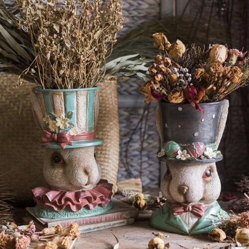Series Mr. Rabbit Mr. Resin Flowerpot Flower Garden Decoration Sculpture