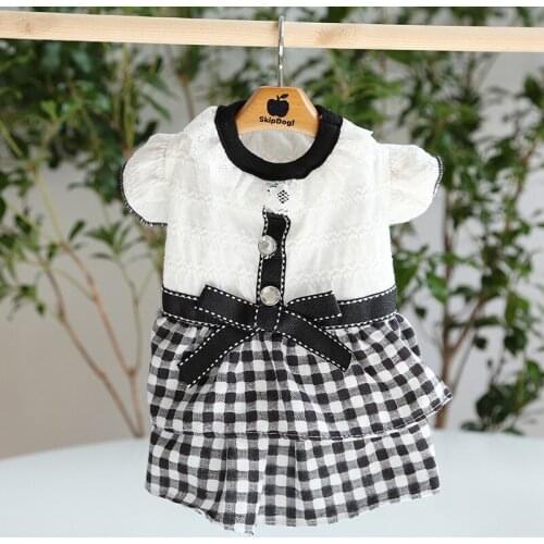 Designer Cat Clothing Black Bows Rhinestone Plaid Skirt White Vest Shirt Summer Spring Girl Dog Animal Shop Wholesale Supplies