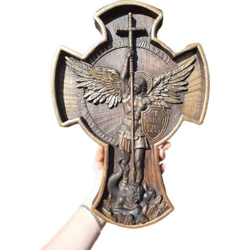 Hot Archangel Michael Natural Wood Carved Religious Icon Christian Wooden Gift for Him Housewarming Gift Gifts for Men