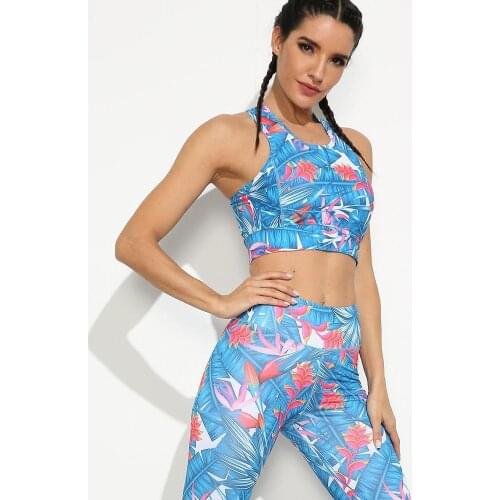 Yoga Set Women Sleeveless Tops Print Vest Seamless High Waist Pants Outfits Fitness Gym Quick Dry Sports Clothes Summer 2 Pcs